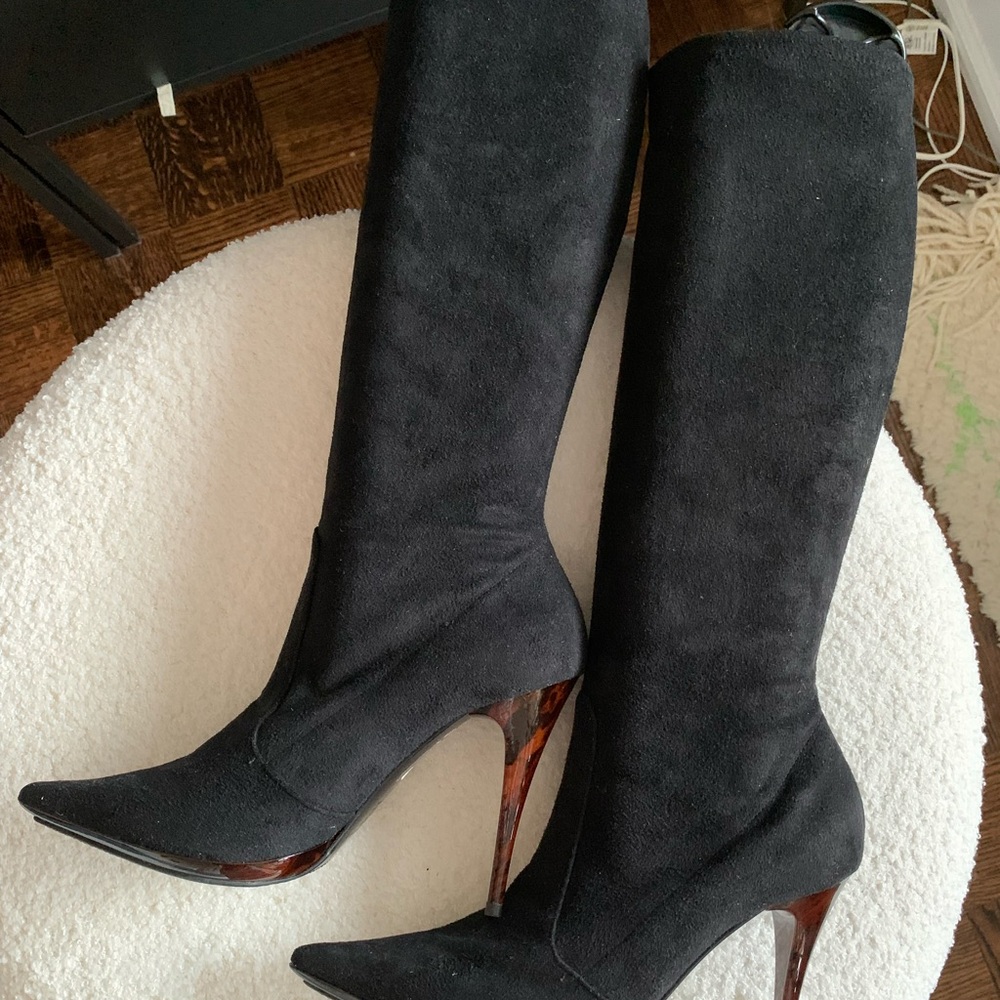 Casadei Vegan Suede Black Y2K Stiletto Boots - Picture 2 of 9